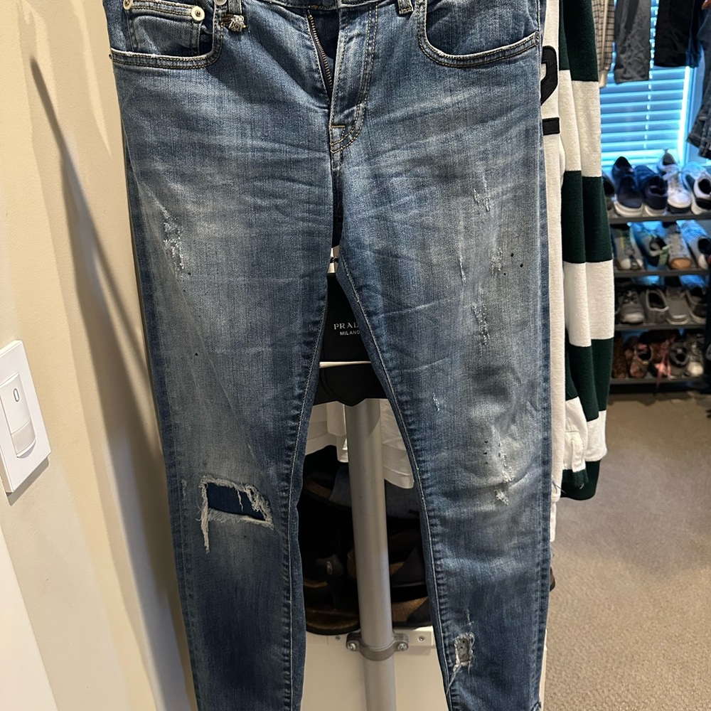 R13 Distressed Blue Skinny Jeans